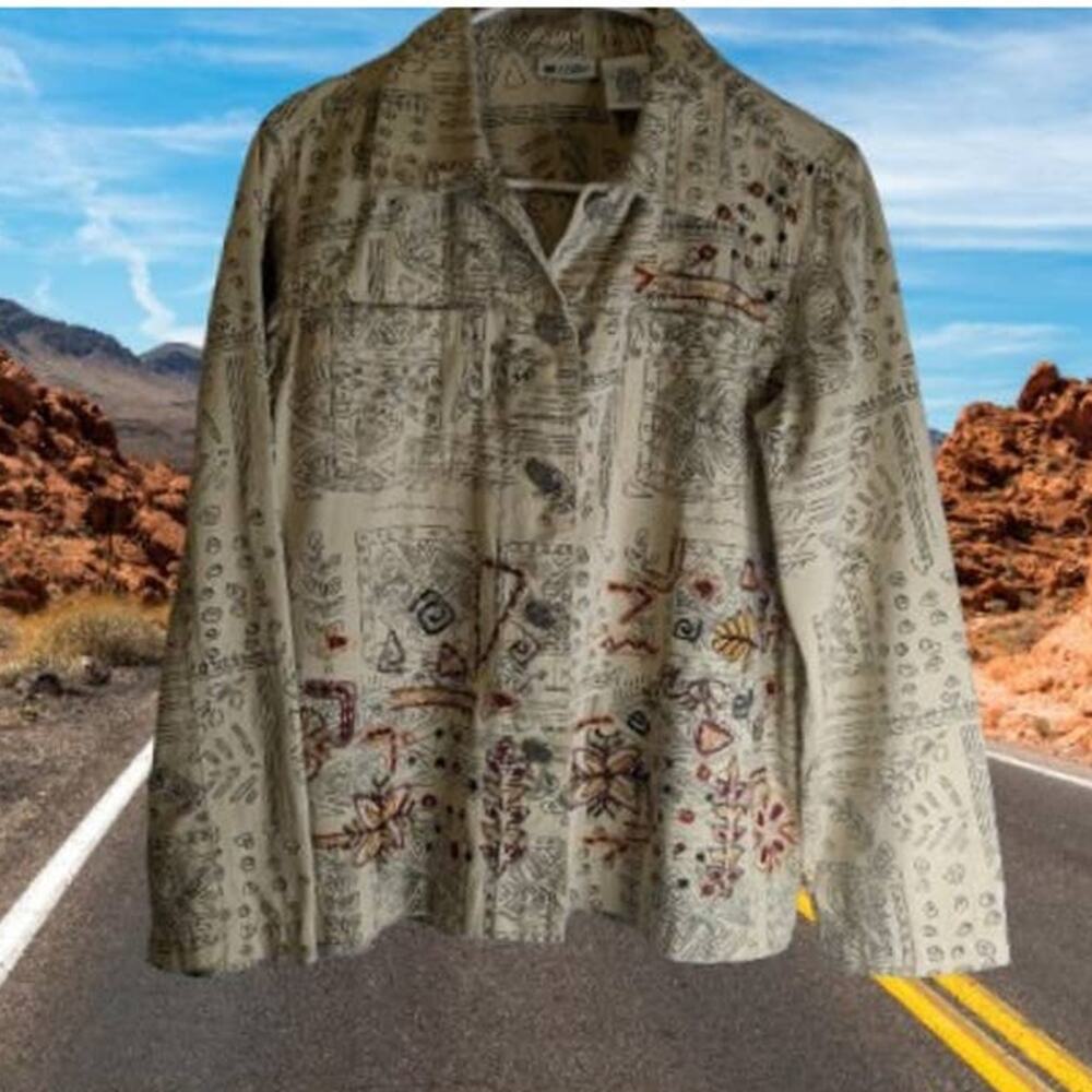 Units Large vintage long sleeve 100% cotton button down top. w/embroidery.